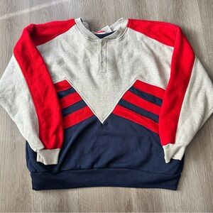 Vintage Men’s Athletic Works sweatshirt red blue gray pockets button collar - L